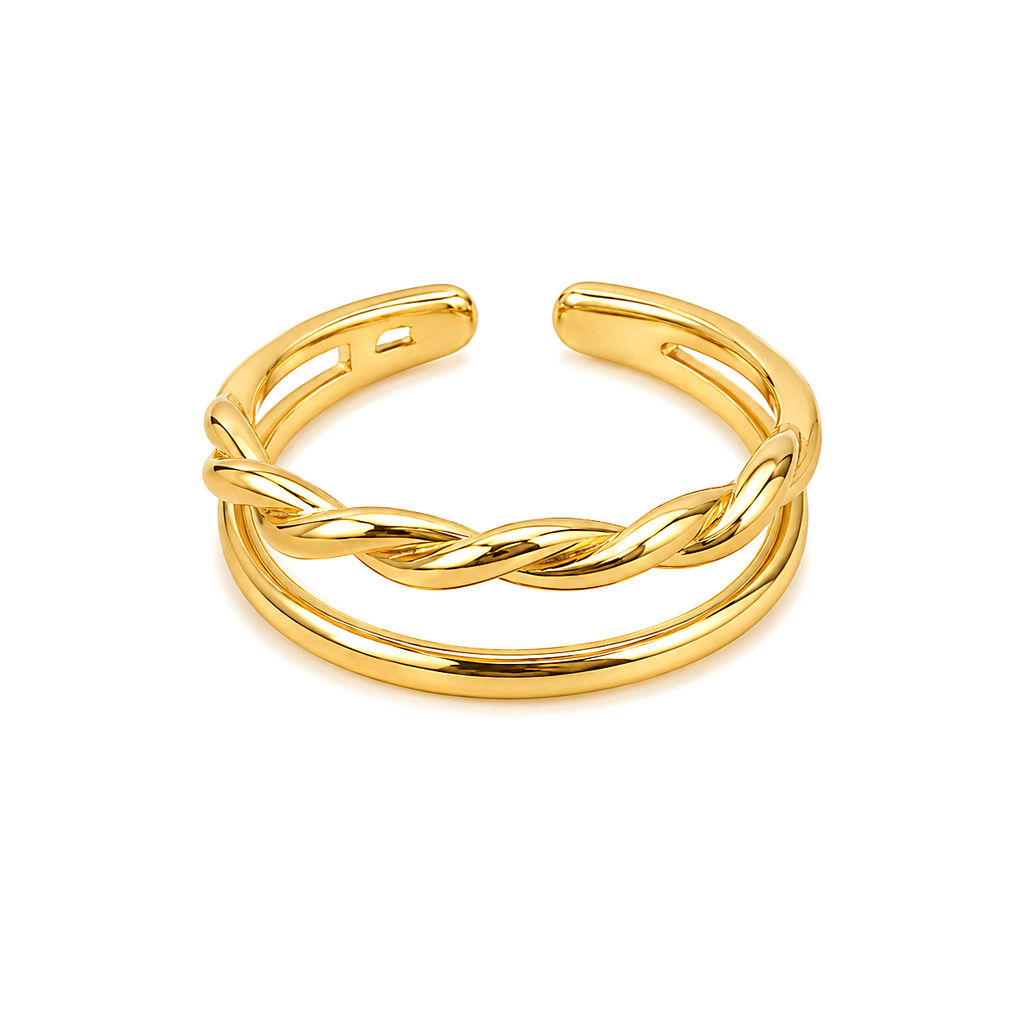Raannii Ring - Gold Plated Twisted Adjustable Minimal Ring for Women