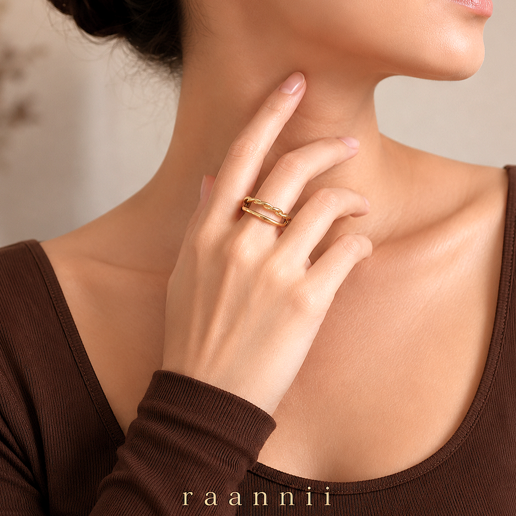 Raannii Ring - Gold Plated Twisted Adjustable Minimal Ring for Women