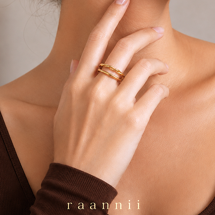 Raannii Ring - Gold Plated Twisted Adjustable Minimal Ring for Women