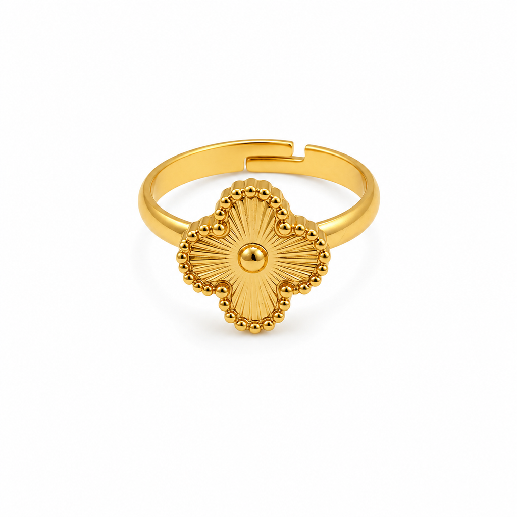 Raannii - Rings Gold Plated Clover Motif Adjustable Statement Ring for Women