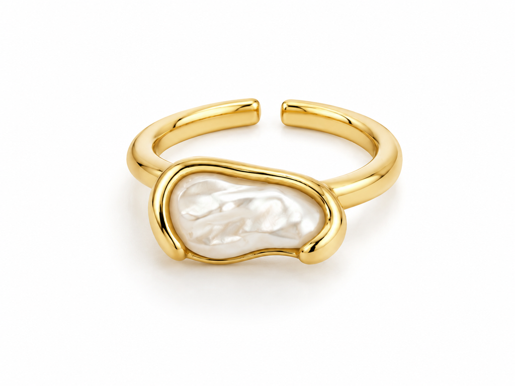 Raannii Ring - Gold Plated Pearl White Stone Adjustable Ring for Women