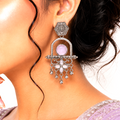 Raannii Earrings - Light Pink Stone Oxidised Long Drop Earrings for Women