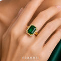 Raannii Rings - Gold Plated Green Crystal Rectangle Statement Adjustable Ring for Women
