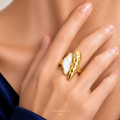 Raannii Ring - Gold Tone White Stone Adjustable Statement Ring for Women