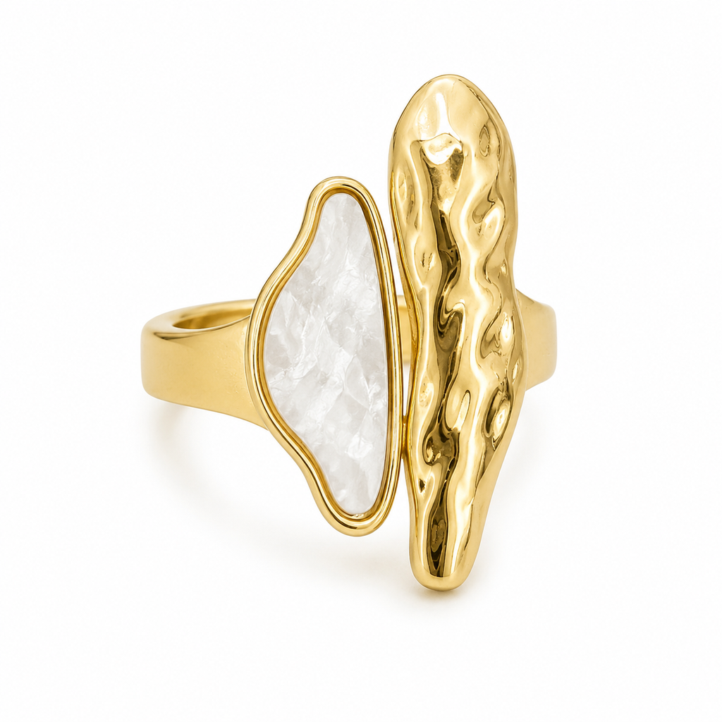 Raannii Ring - Gold Tone White Stone Adjustable Statement Ring for Women