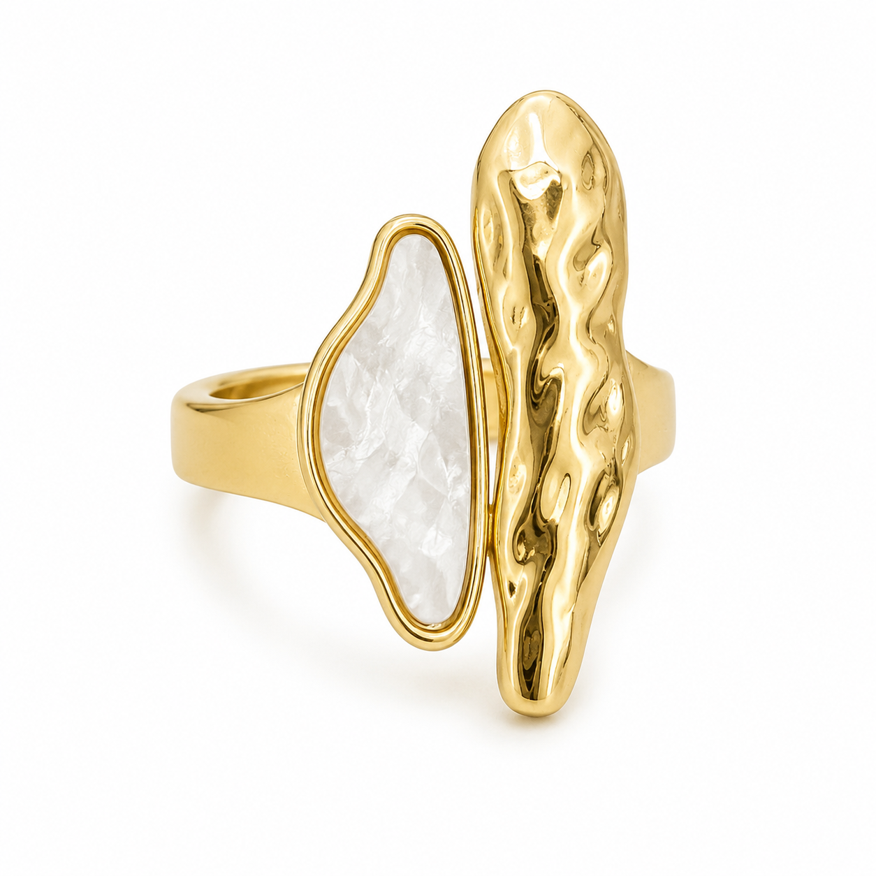 Raannii Ring - Gold Tone White Stone Adjustable Statement Ring for Women