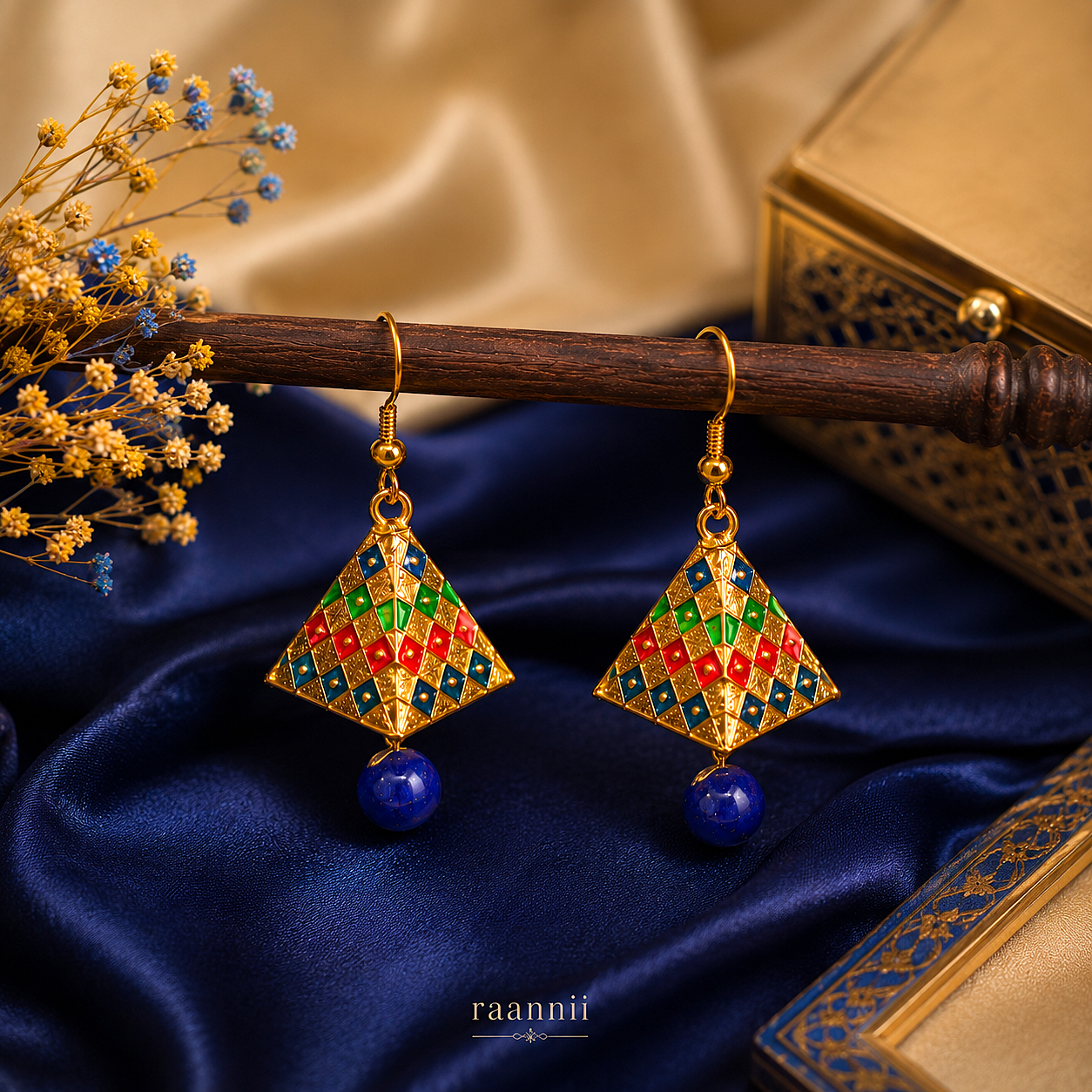 Raannii Earrings - Multicolor Blue Traditional Triangle Drop Earrings for Women