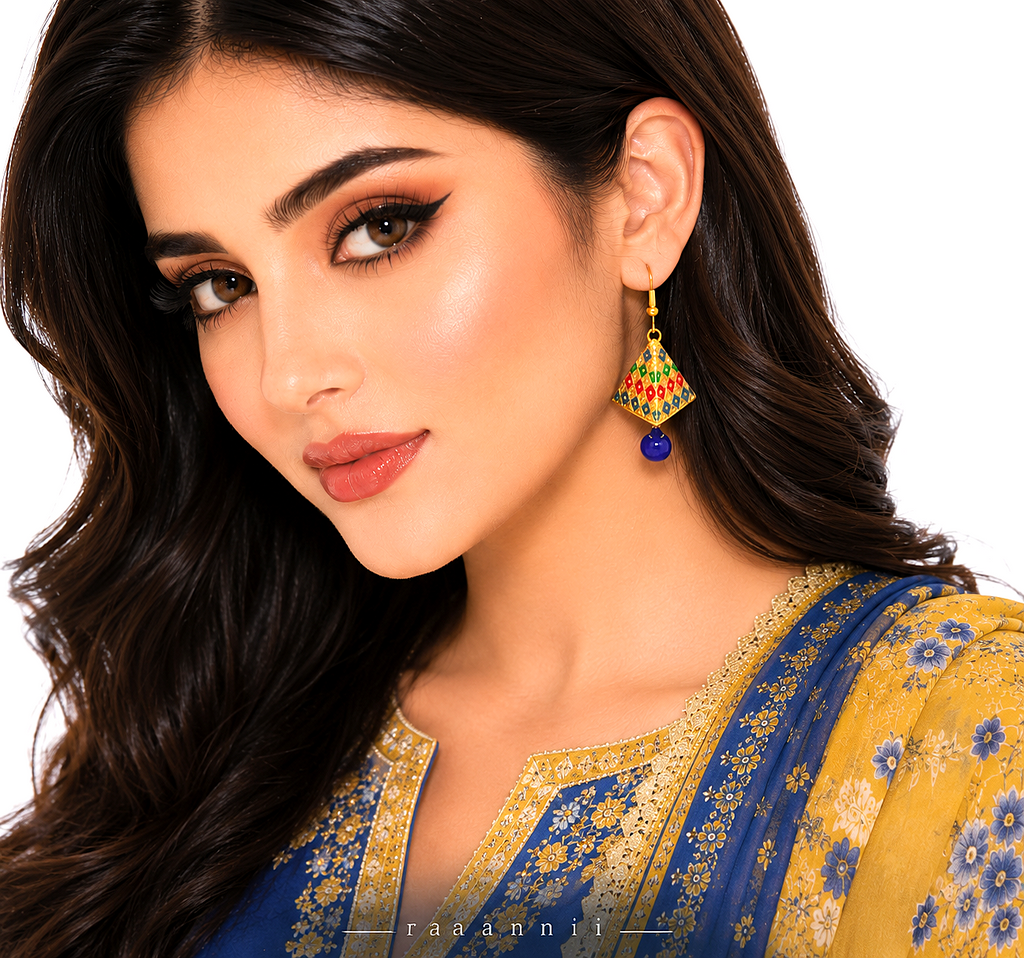 Raannii Earrings - Multicolor Blue Traditional Triangle Drop Earrings for Women