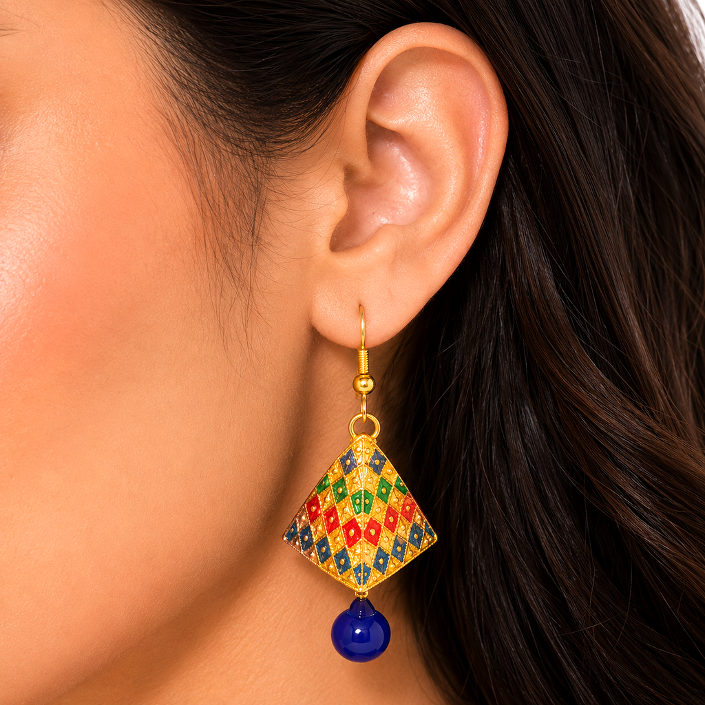 Raannii Earrings - Multicolor Blue Traditional Triangle Drop Earrings for Women