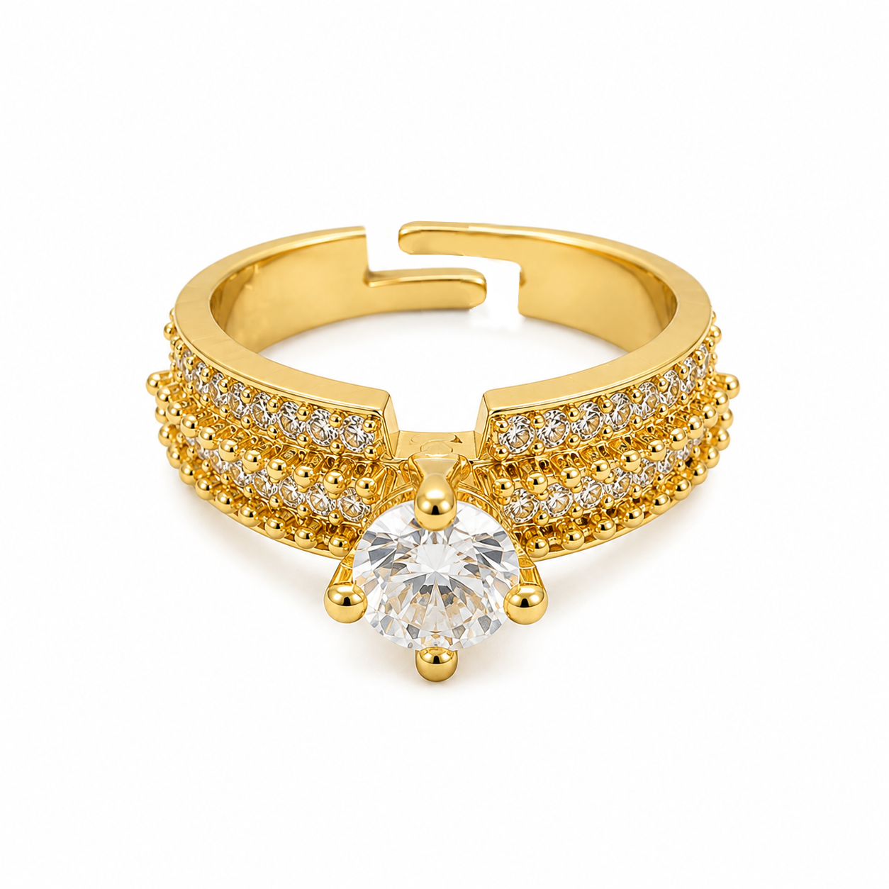 Raannii Ring - Gold Plated Adjustable Crystal Stone Ring for Women