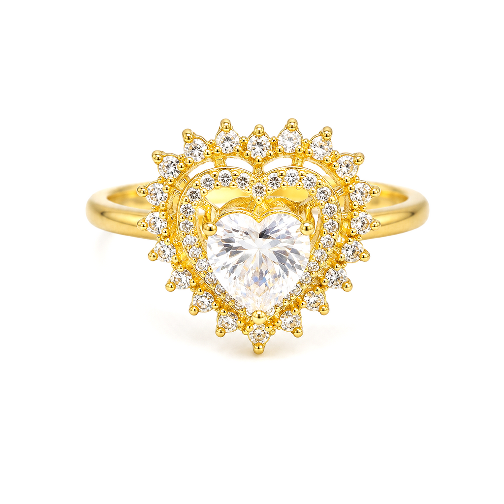 Raannii Ring - Gold Plated Heart Crystal Adjustable Ring for Women