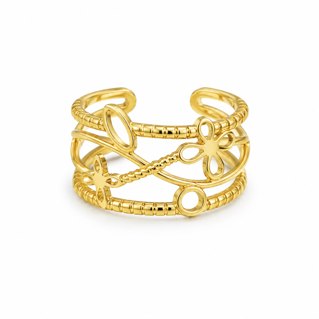 Raannii Ring - Elegant Floral Adjustable Gold Plated Statement Ring for Women