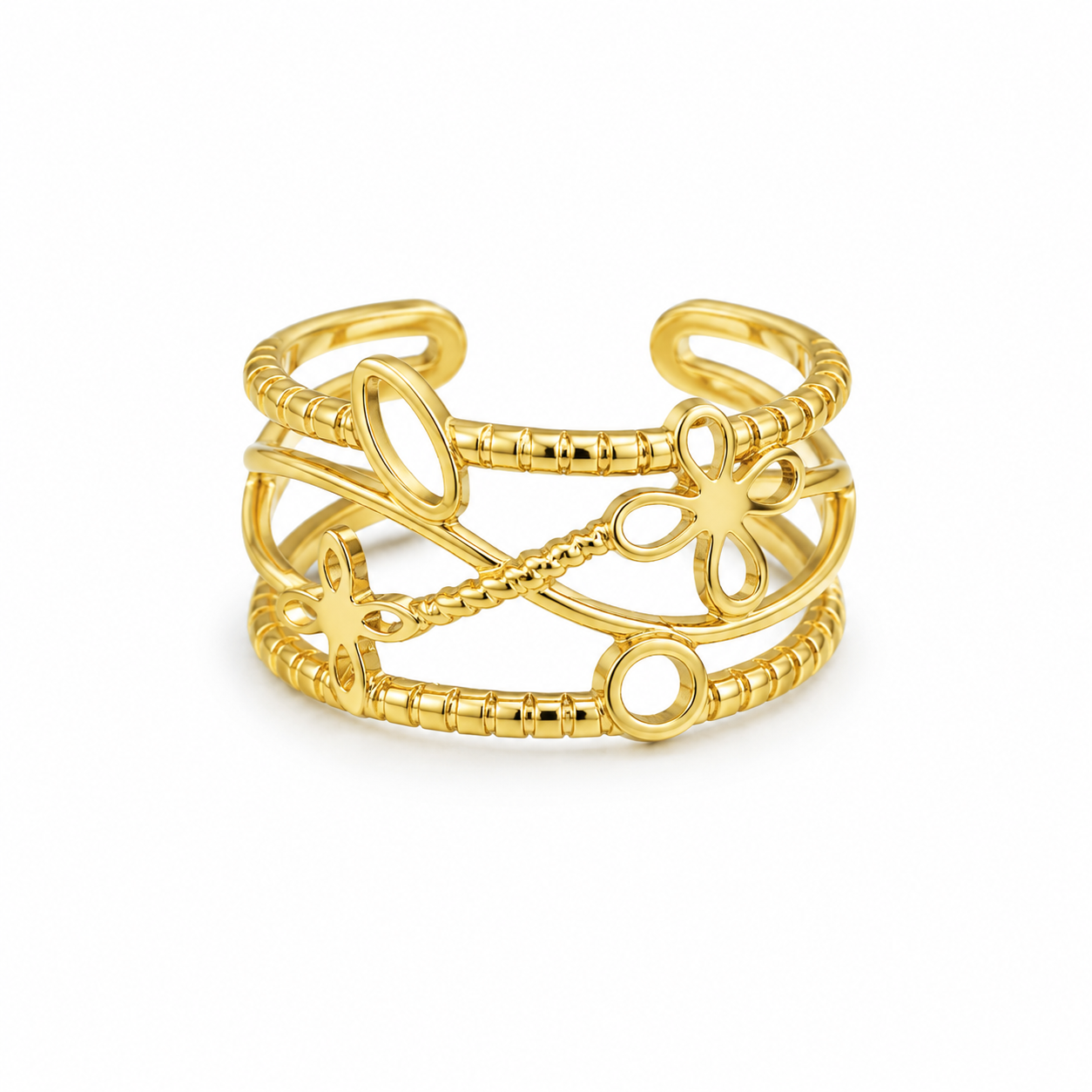 Raannii Ring - Elegant Floral Adjustable Gold Plated Statement Ring for Women