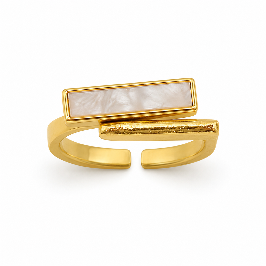 Raannii - Rings Gold Tone Rectangle Mother of Pearl Adjustable Ring for Women