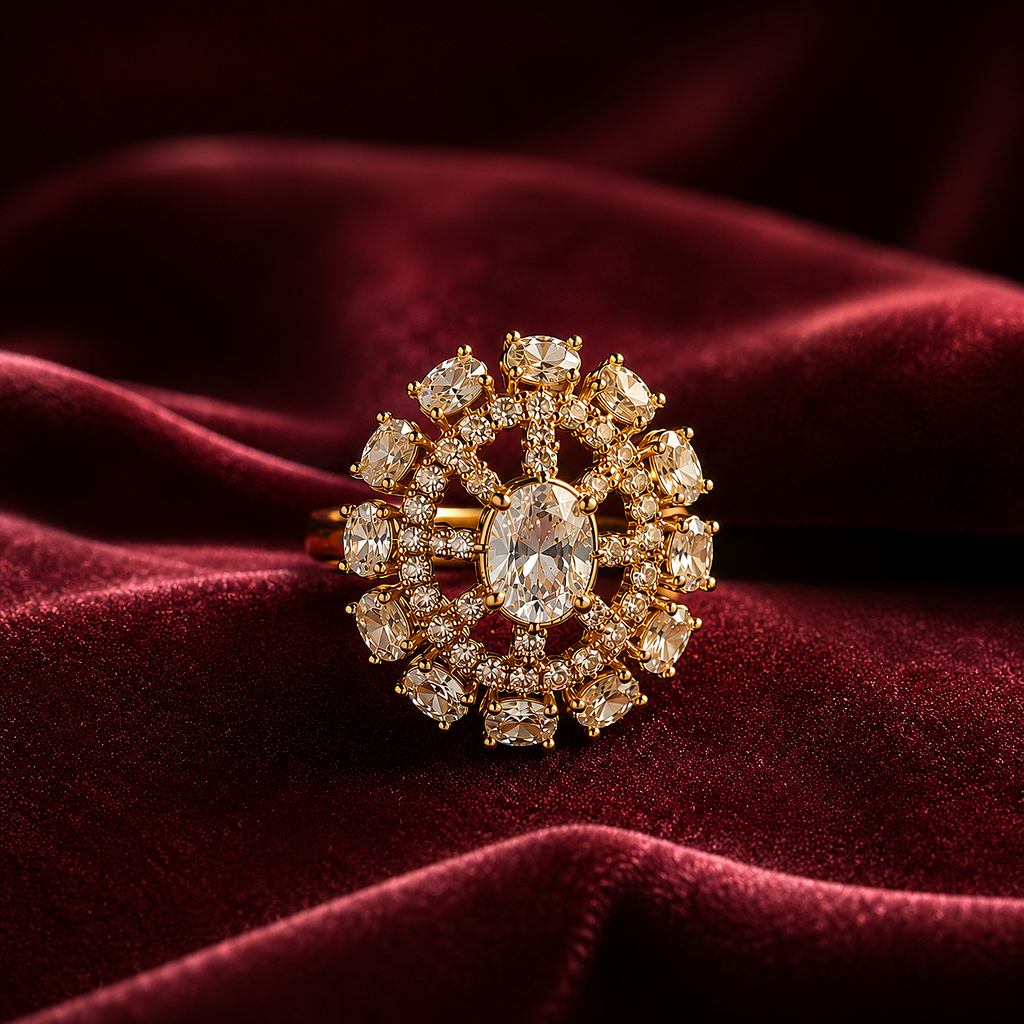 Raannii Ring - Luxury Crystal Floral Gold Plated Statement Ring for Women