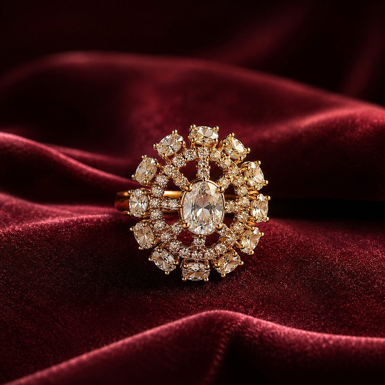 Raannii Ring - Luxury Crystal Floral Gold Plated Statement Ring for Women