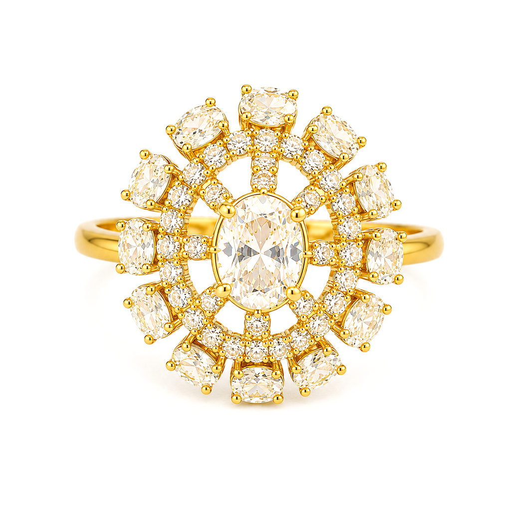 Raannii Ring - Luxury Crystal Floral Gold Plated Statement Ring for Women
