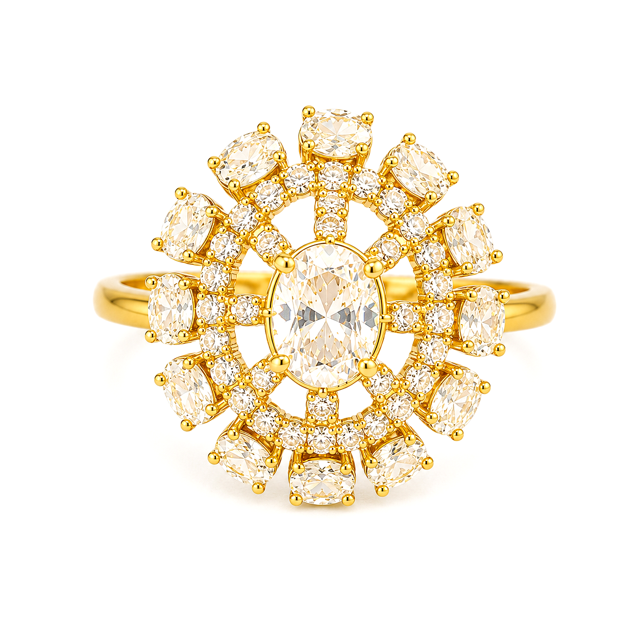 Raannii Ring - Luxury Crystal Floral Gold Plated Statement Ring for Women