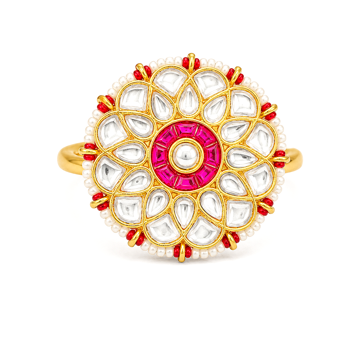 Raannii Rings - Gold Plated Pink Kundan Floral Statement Adjustable Ring for Women
