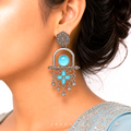 Raannii Earrings - Sky Blue Stone Oxidised Long Drop Earrings for Women