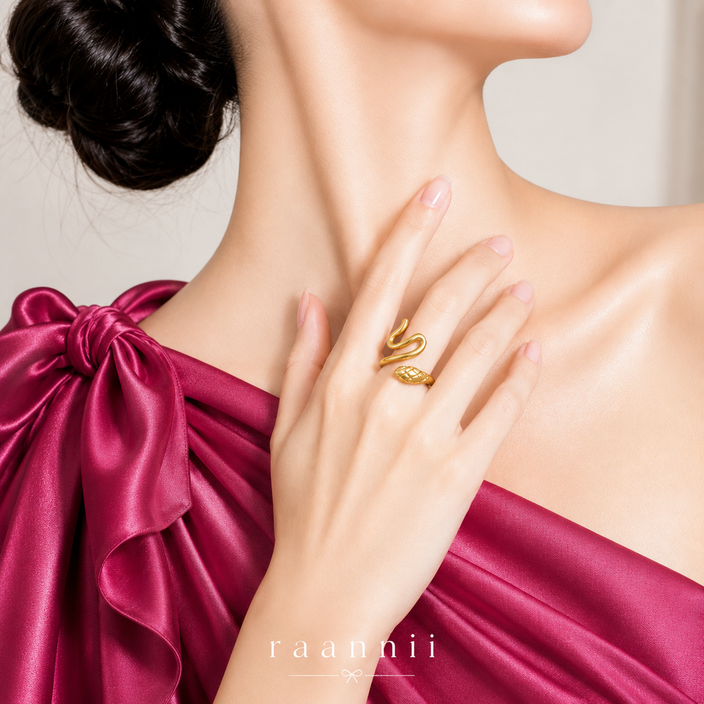 Raannii - Ring Gold Plated Snake Wrap Adjustable Ring for Women Designer Serpent Statement Ring