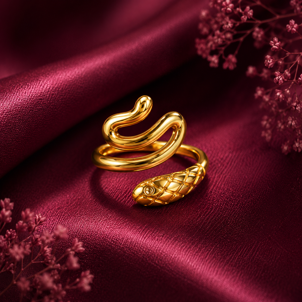 Raannii - Ring Gold Plated Snake Wrap Adjustable Ring for Women Designer Serpent Statement Ring