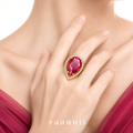 Raannii Rings - Gold Plated Pink Crystal Teardrop Statement Adjustable Ring for Women