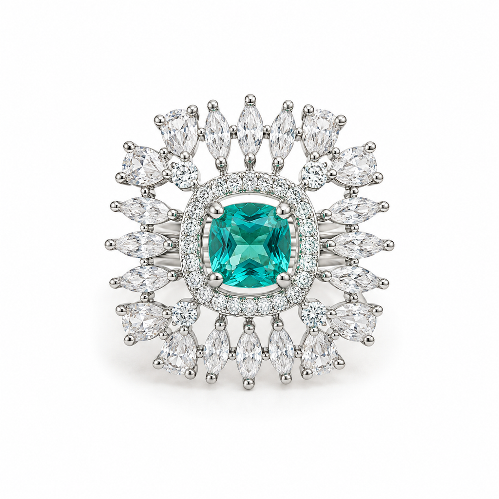 Raannii Ring - Teal Green Crystal Floral Statement Ring for Women