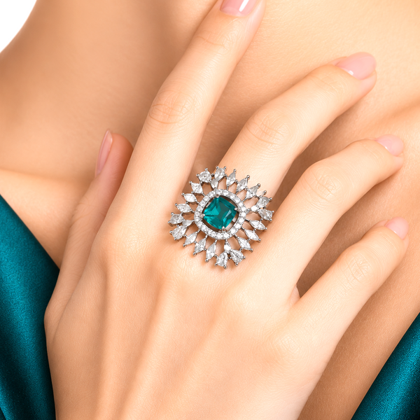 Raannii Ring - Teal Green Crystal Floral Statement Ring for Women