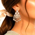Raannii Earrings - Silver-Tone White Stone Oxidised Dangler Earrings for Women