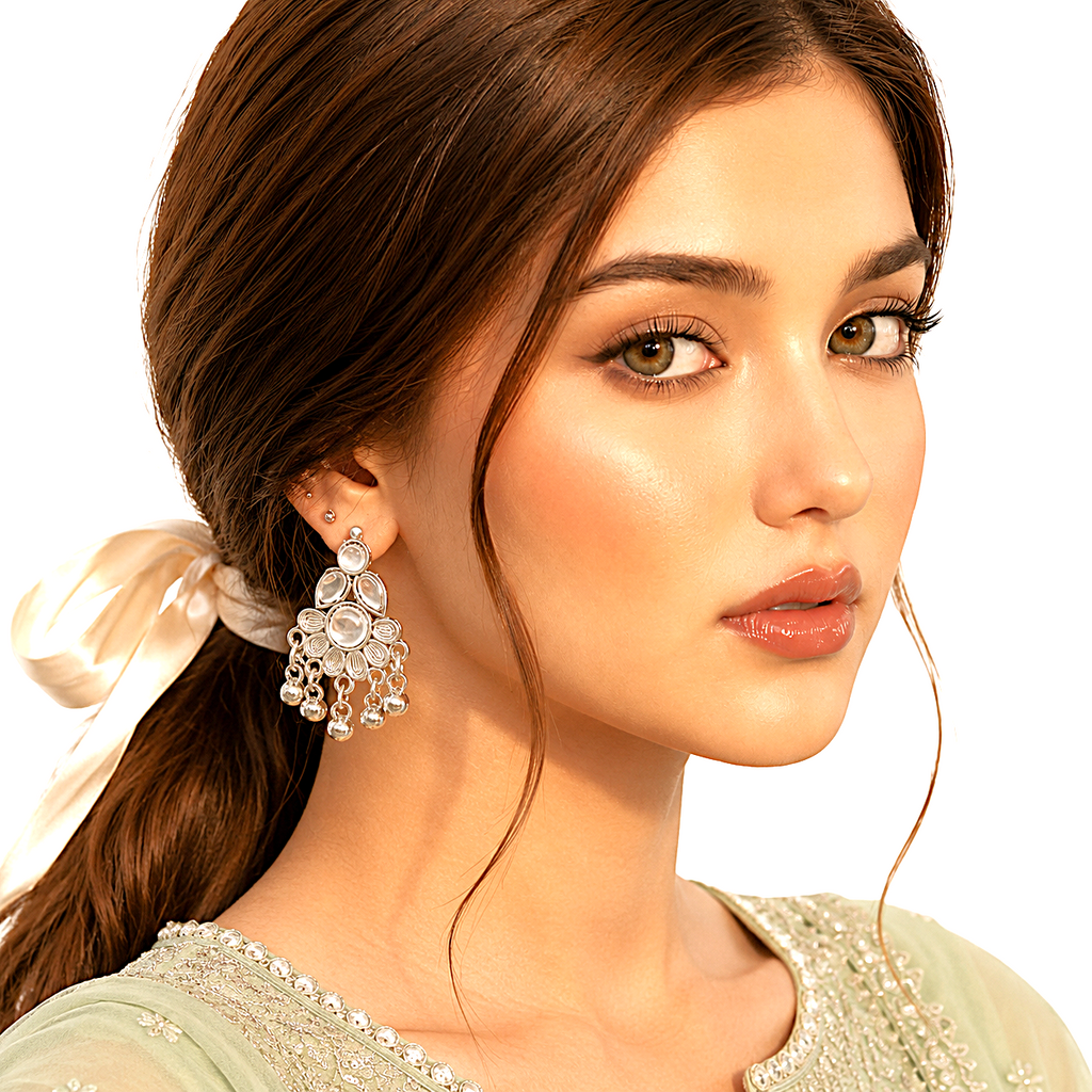 Raannii Earrings - Silver-Tone White Stone Oxidised Dangler Earrings for Women