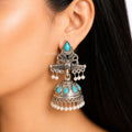 Raannii Earrings Oxidised Jhumka Pearl Drop Earrings – Turquoise Blue