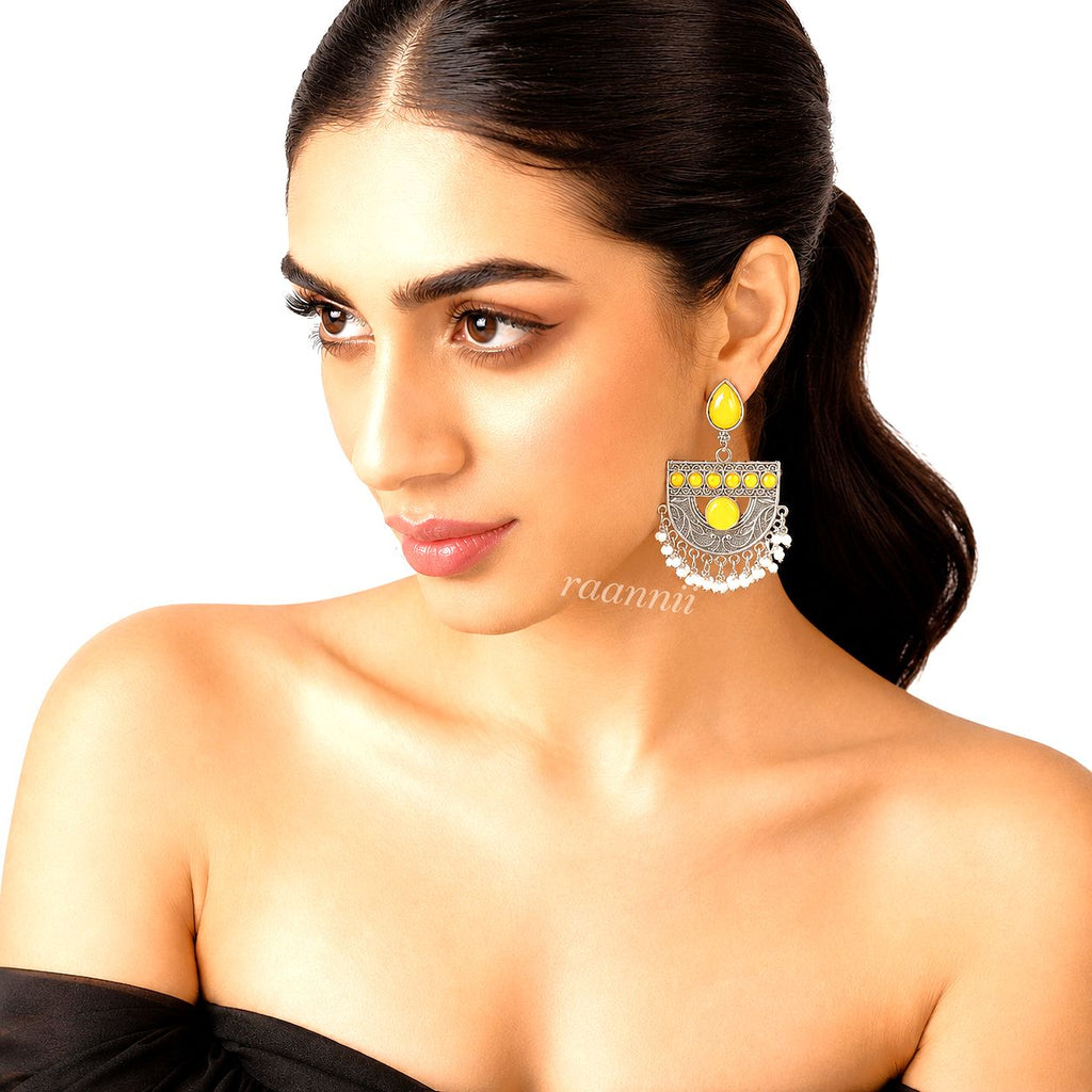 Raannii Earrings – Oxidised Yellow Stone Jhumka Earrings