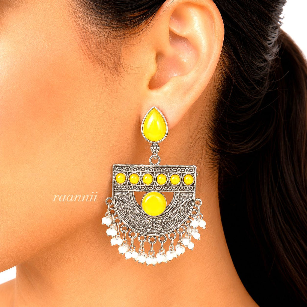 Raannii Earrings – Oxidised Yellow Stone Jhumka Earrings
