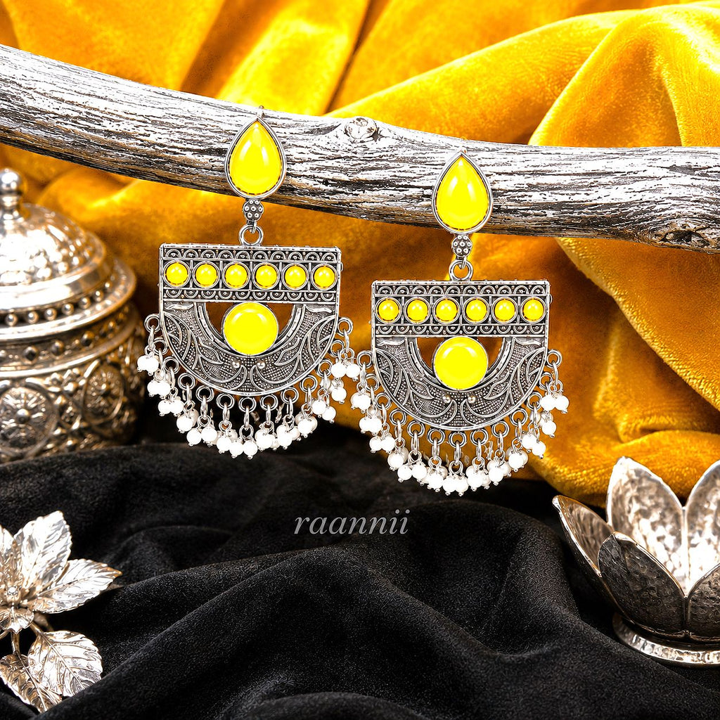 Raannii Earrings – Oxidised Yellow Stone Jhumka Earrings