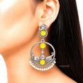 Raannii Earrings – Oxidised Yellow Stone Round Ethnic Dangler Earrings with Pearl Drops
