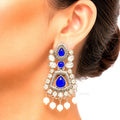 Raannii Earrings Blue Stone Pearl Drop Oxidised Earrings for Women