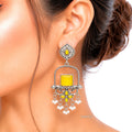 Raannii Yellow Stone Oxidised Earrings | Ethnic Dangler for Women