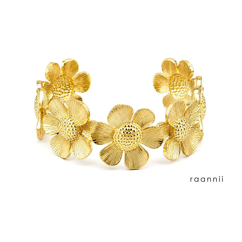 Raannii Bracelet – Gold Plated Floral Design Adjustable Statement Bracelet for Women
