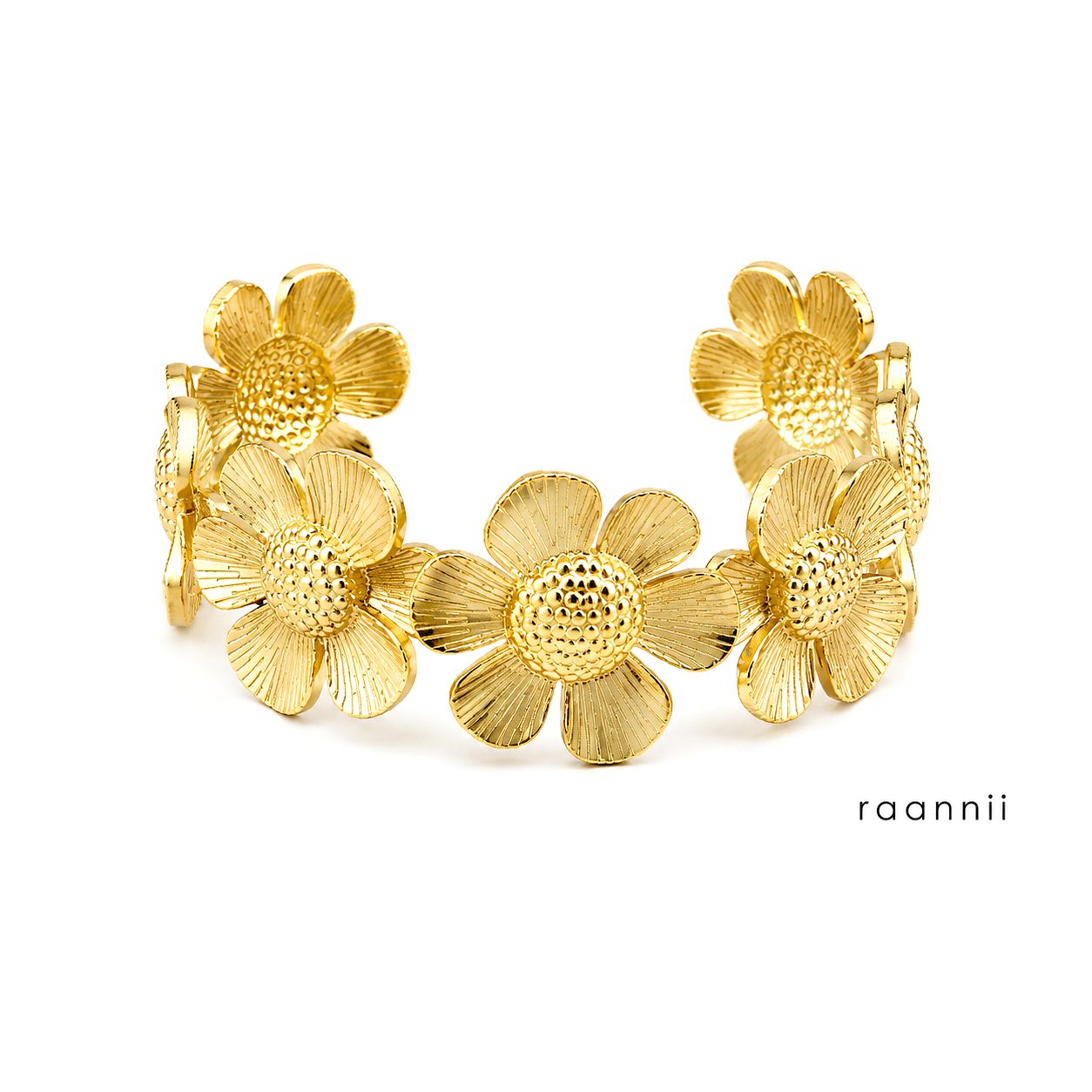Raannii Bracelet – Gold Plated Floral Design Adjustable Statement Bracelet for Women
