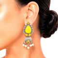 Raannii Earrings - Yellow Stone Oxidised Pearl Drop Earrings for Women