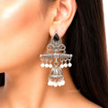 Raannii Earrings - Black Stone Oxidised Jhumka Pearl Drop Earrings for Women