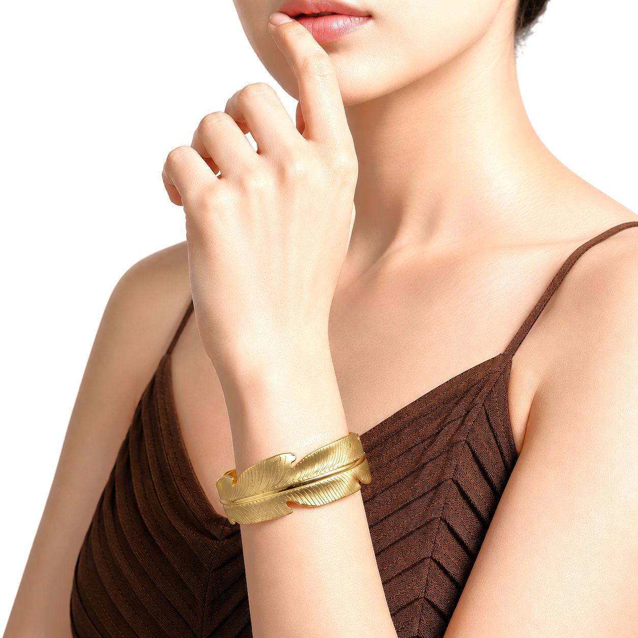 Raannii Bracelet - Gold Plated Feather Design Cuff Bracelet for Women