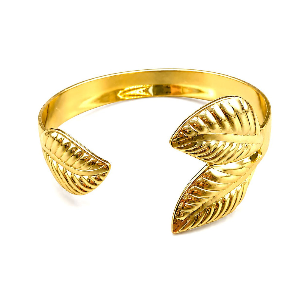 Raannii Bracelet - Gold Plated Leaf Design Open Cuff Bracelet for Women