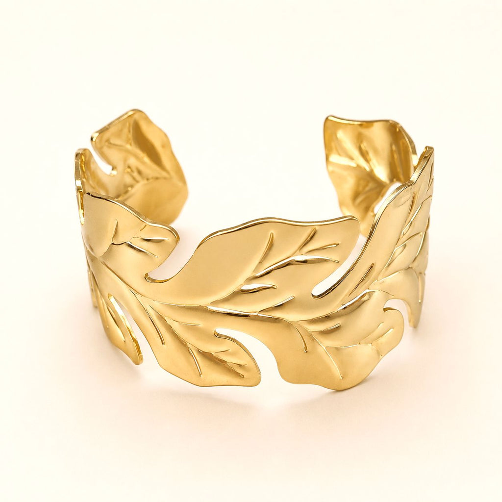 Raannii Bracelet- Gold Plated Leaf Design Cuff Bracelet for Women