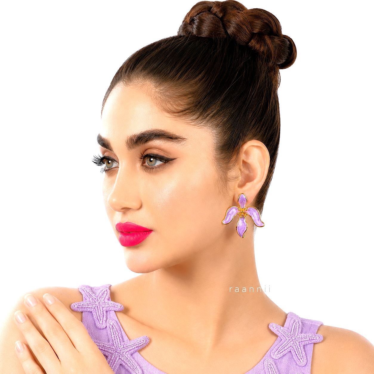 Raannii Earrings – Lavender Floral Gold Plated Statement Stud Earrings for Women