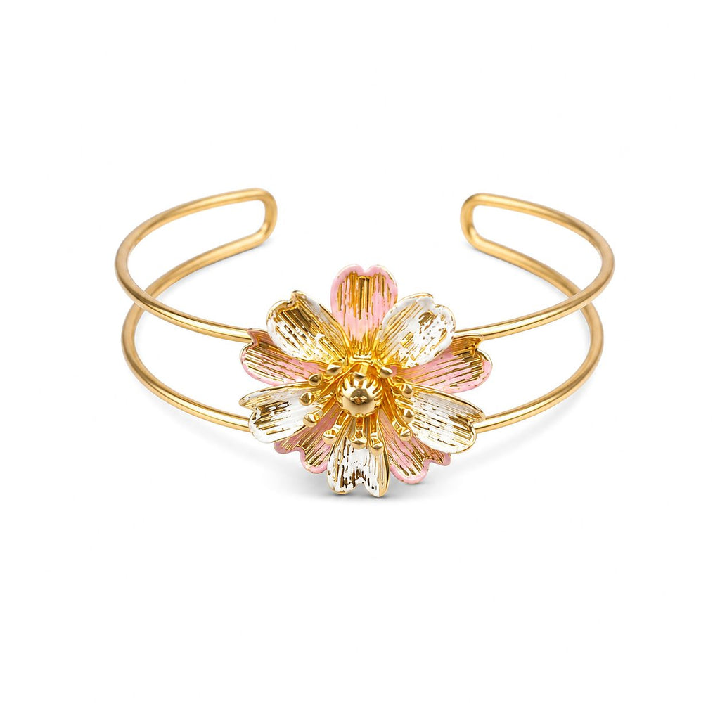 Raannii Bracelet - Gold Plated Floral Design Open Cuff Bracelet for Women