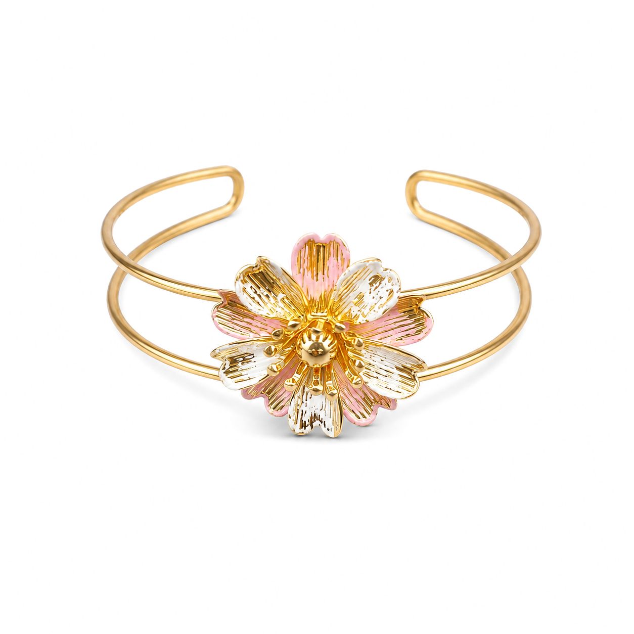 Raannii Bracelet - Gold Plated Floral Design Open Cuff Bracelet for Women