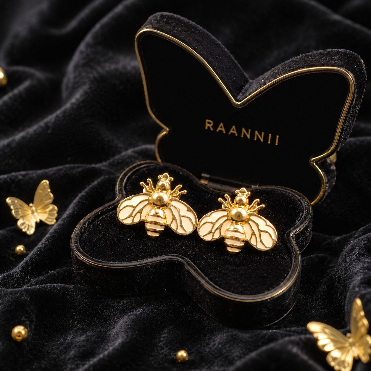 Raannii Earrings - Gold Plated Bee Design Stud Earrings for Women