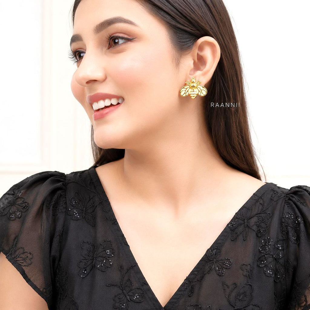 Raannii Earrings - Gold Plated Bee Design Stud Earrings for Women